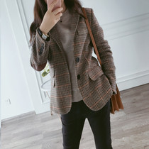 Plaid Suit Jacket Woman Spring Autumn Cash 2022 New Korean version Inn Wind Relax Short Temperament Casual Blouse