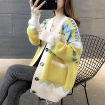 Knitted cardigan coat womens 2021 new autumn and winter Korean version of loose foreign atmosphere thick lazy long sweater