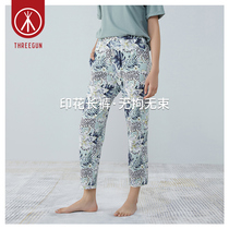Triple Gun Home Pants Woman Pure Cotton Printed Breathable Loose Lady 2021 Spring Autumn New Product Full Cotton Cool Comfort Home Long Pants