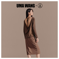 UMA WANG Joint Name] Three Guns Shanghai Fashion Week base shirt Womens Backless Modal Skin Long Sleeve Top