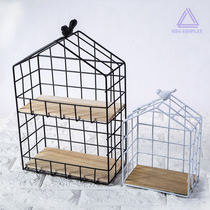 Wrought iron grid wall shelf Nordic wall hanging living room kitchen hanging basket Wall decoration Cosmetics creative storage
