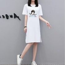  Dress summer mid-length fat sister plus size womens clothing 200 kg fat mm loose thin fat fairy t-shirt skirt