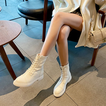 Off-white Martin boots womens summer thin breathable all-match inner heightening with skirt skinny boots booties spring and autumn single boots