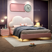 Light luxury childrens bed Girl princess bed 1 5 meters single bed with lights under the Nordic modern simple boy cloud bed