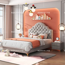 American childrens bed girl princess bed single 1 35 meters boy bedroom country fabric pull buckle light luxury storage bed