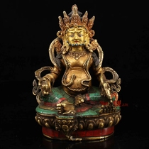  Nepal monastery receives old pure copper handmade inlaid with gemstones Painted Gold Tibetan God of wealth Yellow God of wealth
