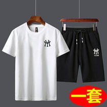 Mens casual shorts suit Korean version of the trend short sleeve T-shirt Sports and Leisure set of youth clothes men