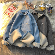 Corduroy long sleeve shirt mens autumn and winter New plus velvet thickened loose shirt Hong Kong style handsome Joker coat