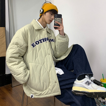 Jacket cotton coat mens Tide brand ins winter loose lapel letter Ruffian jacket youth Korean version of large size cotton suit