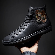 Martin boots mens autumn and winter high-top leather shoes mens fashion shoes mens casual mens board shoes tiger head embroidery short-tube boots