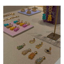 Strange taste CRYSTAL HAZE couple diamond candy multi-color zircon bear stackable pendant ins wind