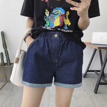 Cover the crotch thin elastic waist high waist denim shorts womens summer crimped loose a-line wide leg pants Summer pants womens pants