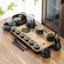 Kung Fu tea set Small set home black pottery Japanese simple living room office teapot eight Cup drain water storage dual-purpose tea tray