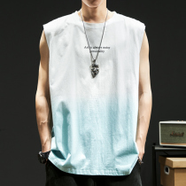 Vest mens summer ice silk thin section tide brand ins Japanese can sleeve loose sleeveless T-shirt gradient trend sports waistband