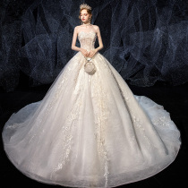 Out rental wedding dress 2021 New Heben style princess dream chest chest simple bride long tailed heavy industry luxury