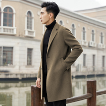 Double-sided Ni coat mens medium-length cashmere wool woolen tweed high-end feeling autumn and winter British trench coat