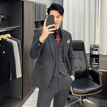 Striped suit mens suit Business formal suit Plus fat plus size fat groom host wedding dress tide