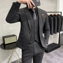 Striped suit mens suit business dress suit plus fat plus size fat groom host wedding dress tide