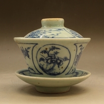 Qing Guangxu folk kiln iron rust blue and white flower pattern Cover bowl antique antique antique porcelain