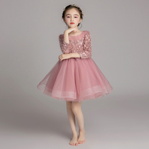 Childrens evening dress Princess dress flower child wedding dress puffy gauze girl show host piano performance autumn