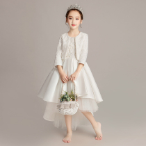 Girl white princess dress flower girl wedding little girl childrens evening dress host piano performance clothing long sleeve autumn