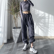Spring and autumn loose casual pants men and women plus velvet thickened winter wide leg pants ins tide American toe sports pants