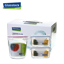 Korea Glasslock tempered glass lock preservation box Microwave oven lunch box Three-piece set gift good