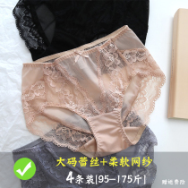 4 dress medium-high waist briefs female lace sexy no-mark net yarn transparent hollowed-out pure cotton crotch bag glutes large size