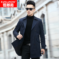 2021 new autumn middle-aged mens windbreaker long spring and autumn thin slim suit collar business casual jacket