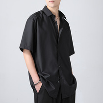Summer shirt mens fashion Modal black thin section ice silk short-sleeved loose casual jacket High-end mens shirt