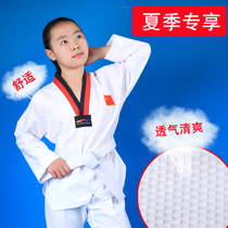 Children Taekwondo Taekwondo Summer Light Drizzle Point Light Thin Speed Dry Men And Women Taekwondo Costume Competitive Training Wear Length Sleeves