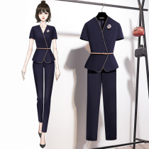 High-end professional suit Female summer temperament goddess fan reception beauty salon Work clothes Short-sleeved suit skirt