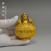Antique Antique Collectibles Ancient smoking snuff bottle Golden Wu bird-shaped pattern Brass gilt snuff bottle Xuantong style