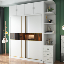  Light luxury sliding door wardrobe Modern simple household small apartment bedroom assembly wardrobe Glass sliding door large wardrobe