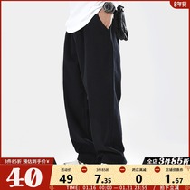 2021 Japanese base plus velvet overalls men autumn and winter ins loose ankle-length pants Tide brand straight casual pants