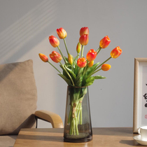 Nordic Ins Wind Upscale PU Feel Tulip Emulated Flowers Fake Flowers Indoor Table Tea Table Decorative bouquet hem