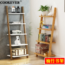 Ins wind solid wood bookshelf shelf bookcase display rack landing simple wall living room trapezoidal flower rack multi-layer frame