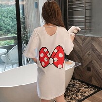 Vimiley Mystery Autumn Winter Pure Cotton Short Sleeve Casual Cute Conjoined Dress Woman Sweet Korean version Sexy dew back sleepwear