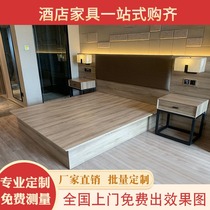 Hotel bed hotel bed apartment room furniture standard room full set of five-star hotel bed frame double single bed custom
