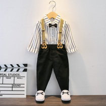 Boys dress suit spring and autumn baby British style handsome backbelt pants little boy wedding flower girl piano costume