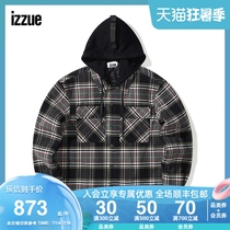 izzue Mens Cotton Jacket Winter Avant-garde Street Check Hooded Jacket 7159F0F