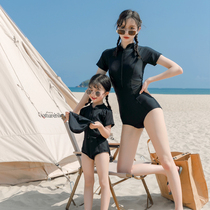  New black parent-child swimsuit mother-daughter one-piece girl girl surfing sports conservative swimsuit beach swimsuit