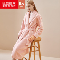 Red Bean Coral Suede Sleeping Gown Lady Dress Winter Long style Sexy Bath Dressing Plus Suede Thickened Flannel Bathrobe home Gut