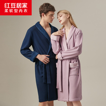  Couple nightgown Female sense cotton plus velvet thickened yukata red bean pajamas home clothes mens warm bathrobe winter