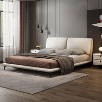 Italian minimalist High foot Napa genuine leather bed master bedroom with light luxury modern minimalist wedding bed 1 5 m 1 8 m Double beds