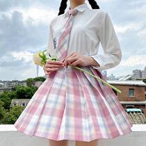 Tsubaki genuine rabbit seam JK uniform grid skirt Japanese college style pleated skirt Childrens short-sleeved shirt top suit