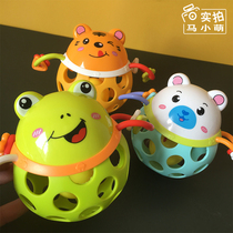 Soft rubber hand grip ball haptic perception ball hole caveable to bite baby hand rocking bells ball toy baby gripping training
