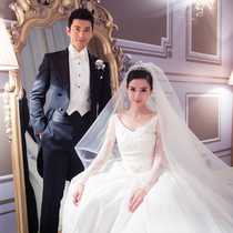 Bride veil simple long tailed double-layer veil female photo studio photo wedding main wedding dress tiara Super fairy