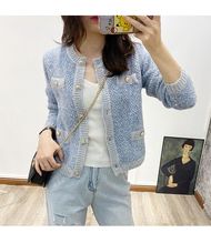 European station 2021 autumn and winter New Fashion temperament small incense sequin knitted cardigan coat coat womens sweater