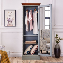  American retro solid wood single-door small wardrobe with mirror high cabinet Childrens double-door large wardrobe entrance door entrance cabinet locker